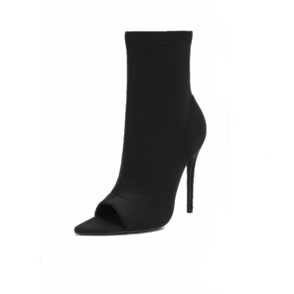 Black Triangle Pointy Toe Peep Toe Booties - Picture 6 of 7